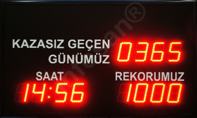Elektronik kazasız iş günü tabelası, rekor gün, saat Elektronik kazasız iş günü tabelası, Kazasız geçen gün sayısı panosu, Kazasız gün sayısı panoları, Kazasız geçen iş günü sayısı panosu, Kazasız iş günü tabelası, Kazasız geçen gün sayısı panosu fiyatları