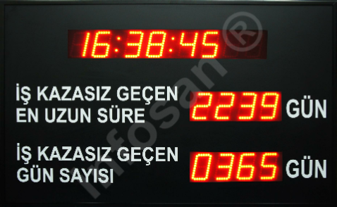 İSG kazasız geçen gün sayısı panosu, rekor gün, saat tarih sıcaklık dönüşümlü gösterim Kazasız geçen gün sayısı panosu, Kazasız gün sayısı panoları, Kazasız geçen iş günü sayısı panosu, Kazasız iş günü tabelası, Kazasız geçen gün sayısı panosu fiyatları