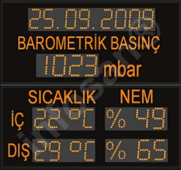 Meteorolojik ölçüm panosu, Saat tarih sıcaklık nem barometrik basınç ölçümü, Hava durumu panosu Meteorolojik ölçüm panosu, Saat tarih sıcaklık nem barometrik basınç ölçümü, Hava durumu panosu