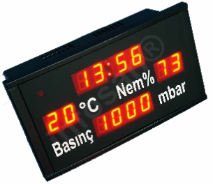 Panel tipi LED saat sıcaklık nem barometrik basınç göstergesi Panel tipi LED saat sıcaklık nem barometrik basınç göstergesi, Panel tipi LED saat, Dijital LED barometre, Server odası LED saat sıcaklık nem basınç göstergesi,