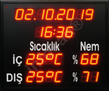 Dijital LED tarih saat iç dış sıcaklık nem gösterim panosu Dijital LED tarih saat iç dış sıcaklık nem gösterim panosu, İç dış sıcaklık nem LED pano, Saat tarih sıcaklık nem LED tabela, Saat tarih sıcaklık nem LED pano