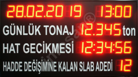 Fabrika LED andon, Fabrika bilgi panosu, Fabrika üretim takip panosu, Üretim kronometresi Fabrika LED andon, Fabrika bilgi panosu, Fabrika üretim takip panosu, Andon bilgi tabelası, Fabrika dijital LED skorbord, , Üretim kronometresi, Fabrika hat zamanlama