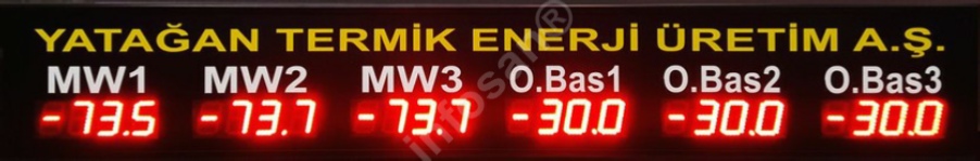 Termik santral elektrik üretim LED andon, 0-10 V analog girişli LED andon, 4-20 mA analog girişli LED andon, Kalibre edilebilir özellikte analog girişli LED andon Termik santral elektrik üretim LED andon, 0-10 V analog girişli LED andon, 4-20 mA analog girişli LED andon, 0-10 girişli LED pano, 4-20 mA girişli LED pano, Kalibre edilebilir analog girişli LED andon , LED andon saat tarih sıcaklık nem